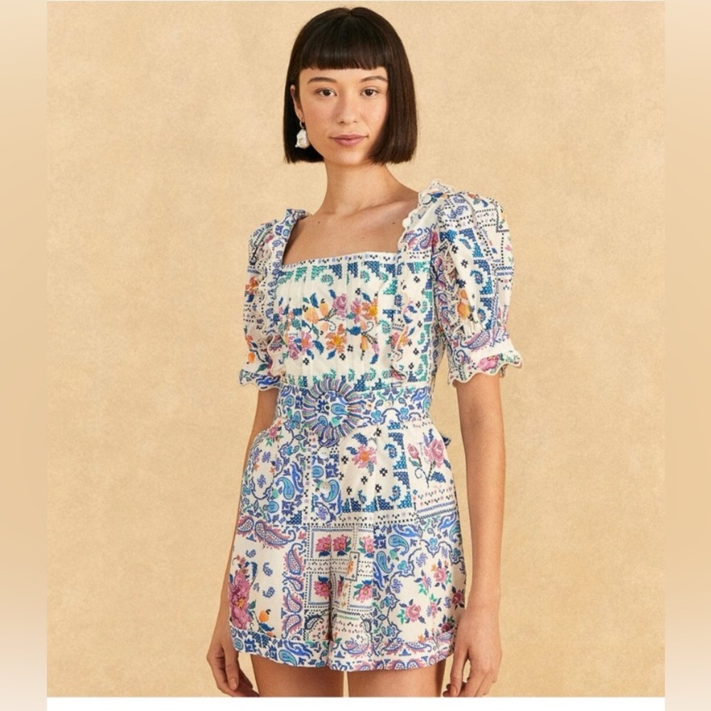 FARM RIO Romantic Bandanas Off-White 100% Organic Cotton Romper